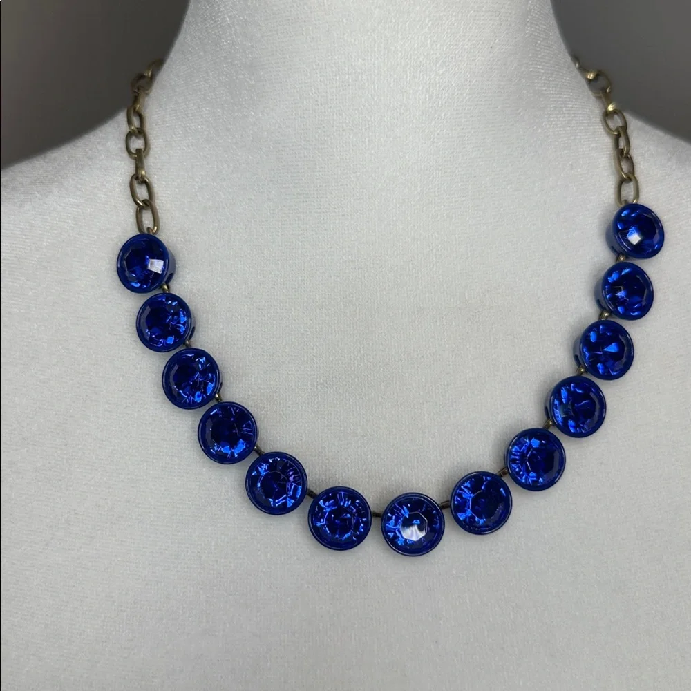 Vintage J. Crew Cobalt Blue Brûlée Faceted Bezel Set Collar Rhinestone Necklace - Picture 8 of 12